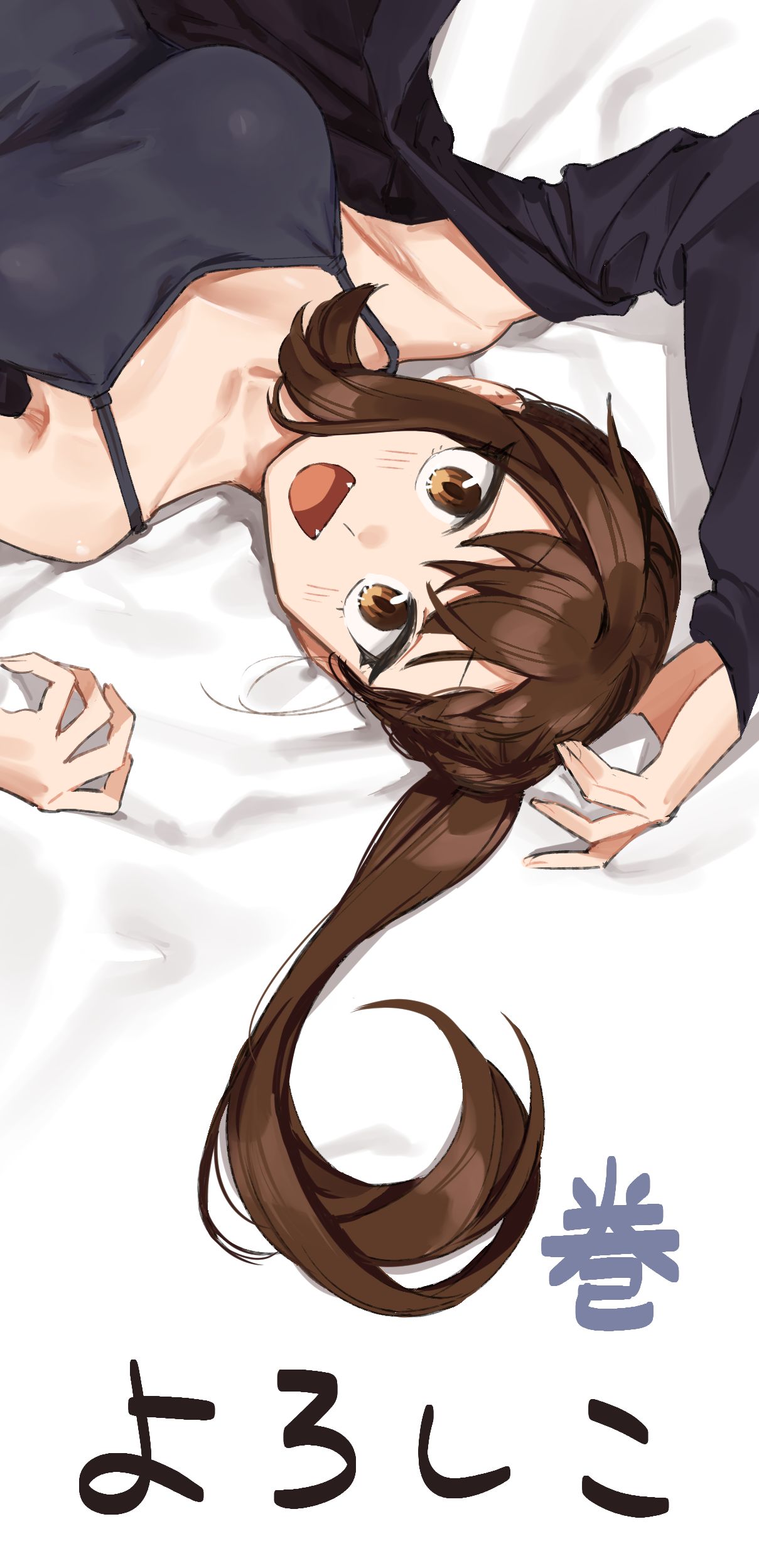 1girl, :d, absurdres, armpits, breasts, brown_eyes, brown_hair, camisole