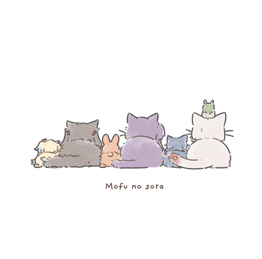 animal_focus, animalization, blue_cat, brown_cat, check_animal, dog, from_behind, fujishima_megumi