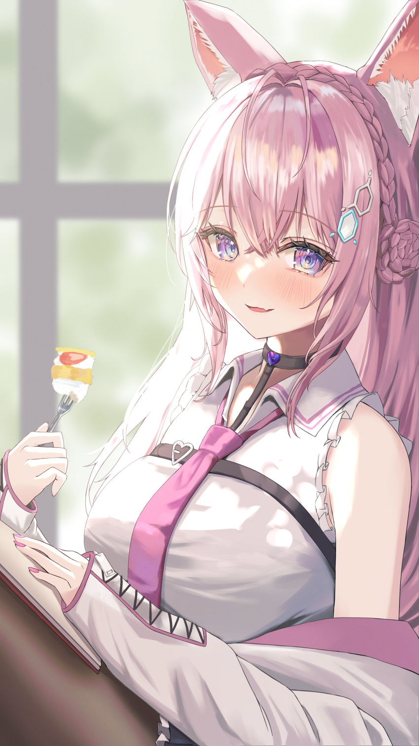 1girl, absurdres, animal_ears, antenna_hair, ara1e, bare_shoulders, black_choker, black_pantyhose