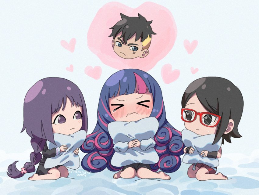 >_<, 1boy, 3girls, ada_(naruto), ariamikukanzaki, black_eyes, black_hair, blonde_hair