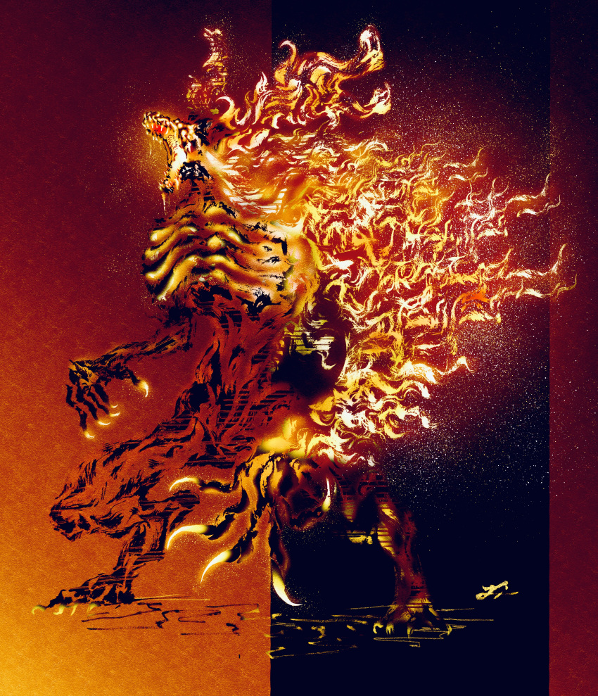 absurdres, antlers, black_background, bloodborne, burning, claws, deadpool_yuchan, digitigrade