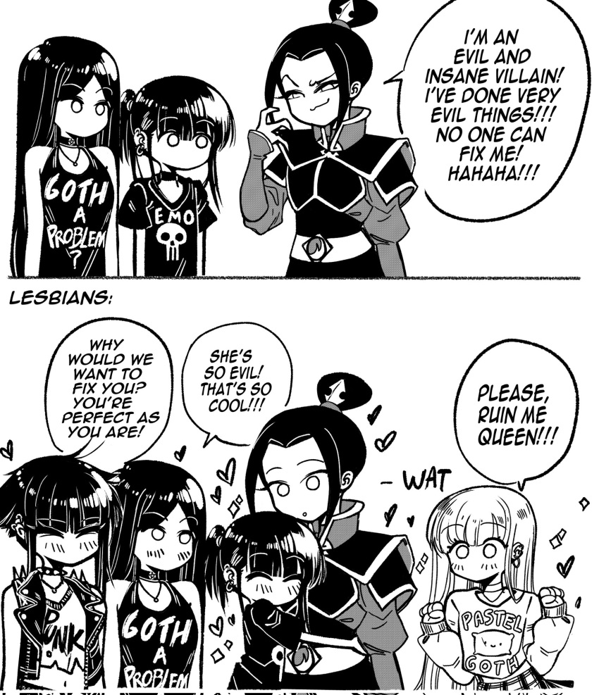 5girls, avatar:_the_last_airbender, avatar_legends, azula, blush, closed_eyes, confused, emo_fashion