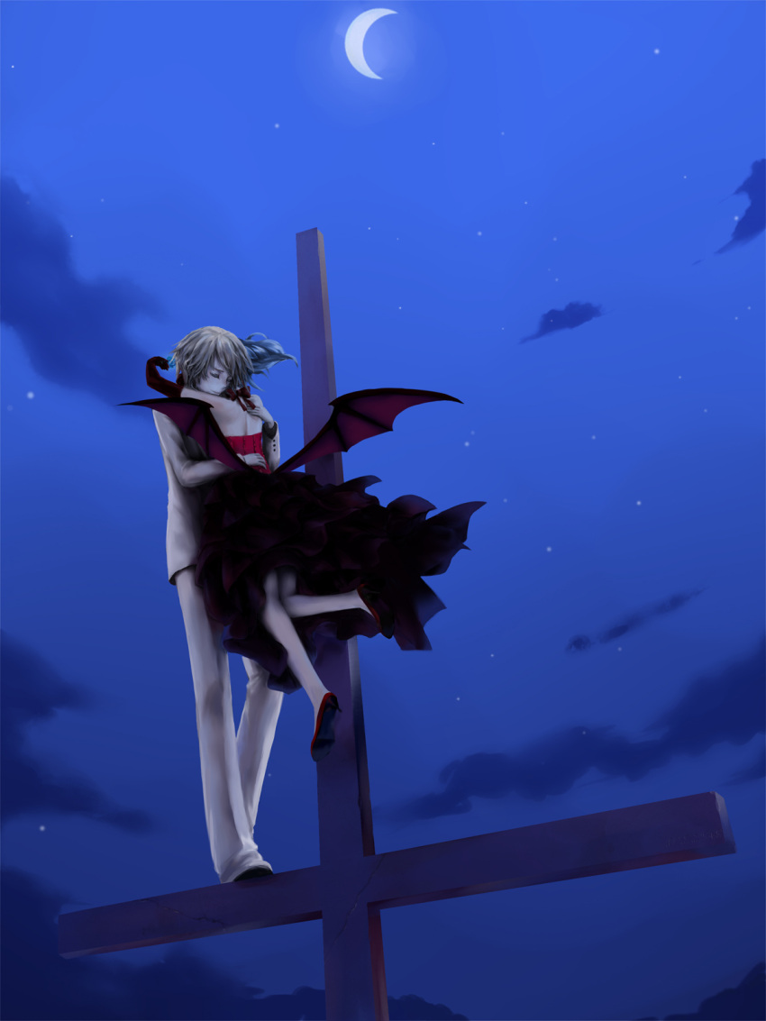 2girls, formal, genderswap, goocn, highres, izayoi_sakuya, moon, multiple_girls