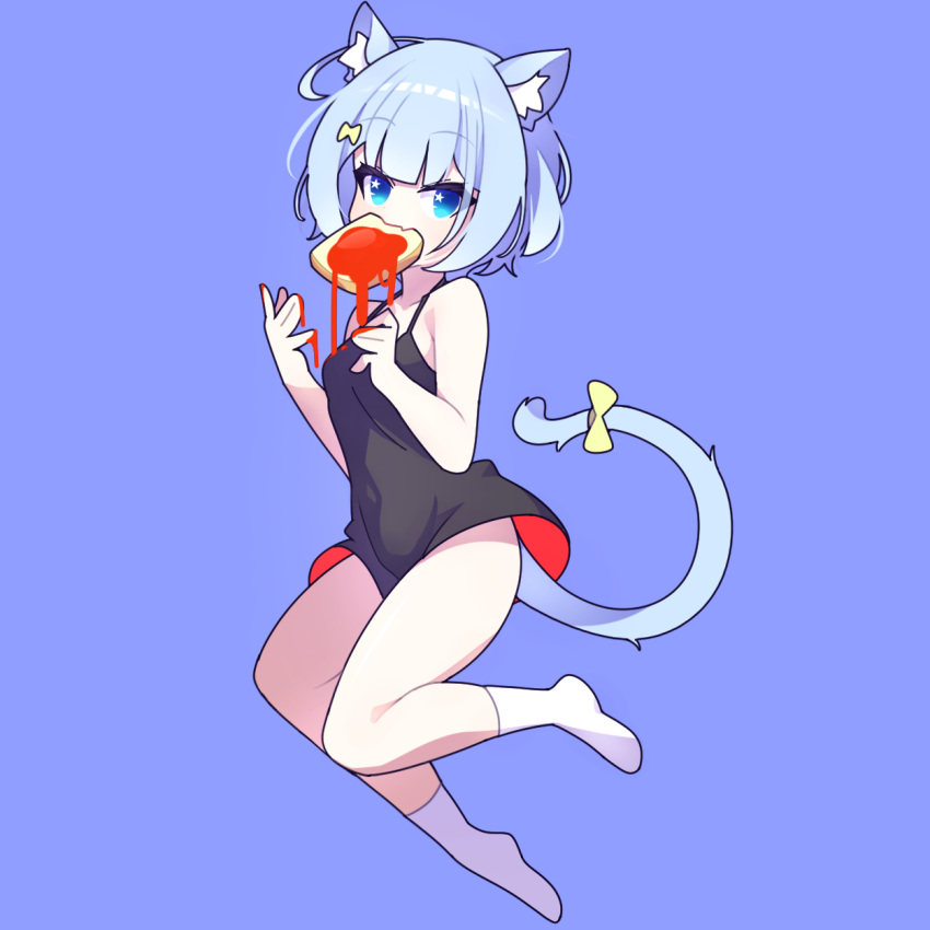 1girl, animal_ears, bread, cat_ears, cat_tail, cross_(vgne4542), food, full_body