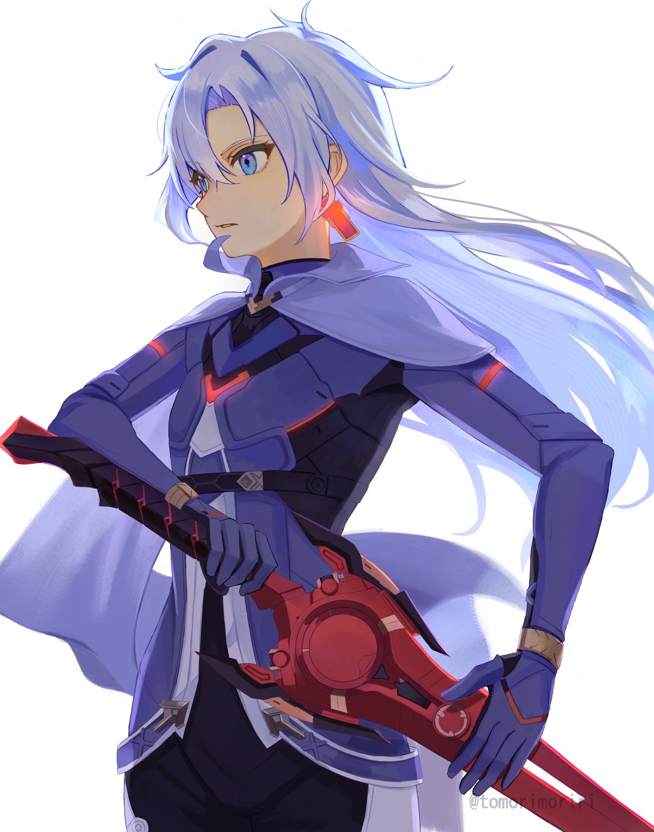 1other, a_(xenoblade), armored_bodysuit, blue_eyes, blue_hair, core_crystal_(xenoblade), curtained_hair, earrings