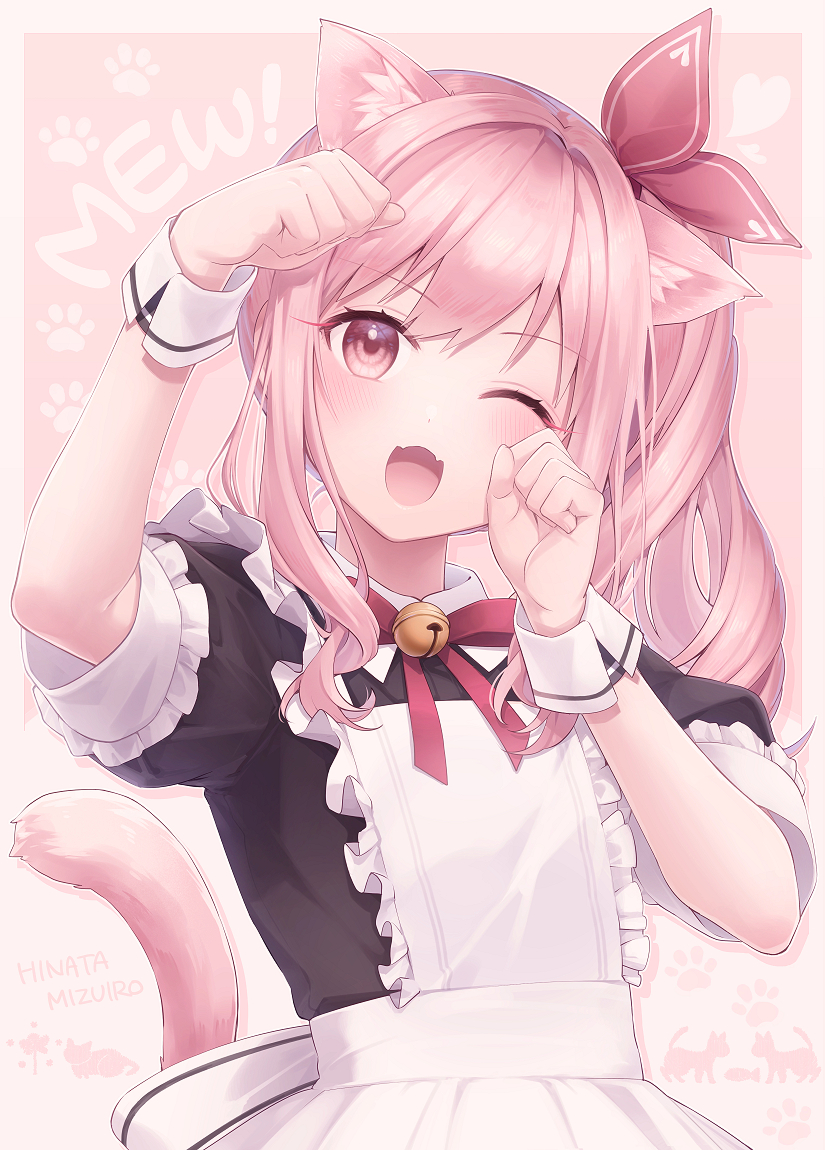 1other, akiyama_mizuki, alternate_costume, animal_ear_fluff, animal_ears, animal_print, apron, artist_name