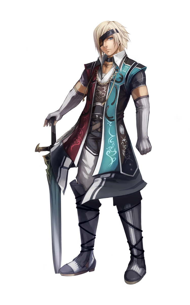 blonde_hair, blue_eyes, david_nassau, eyepatch, highres, inukichi, sword, the_last_remnant, weapon