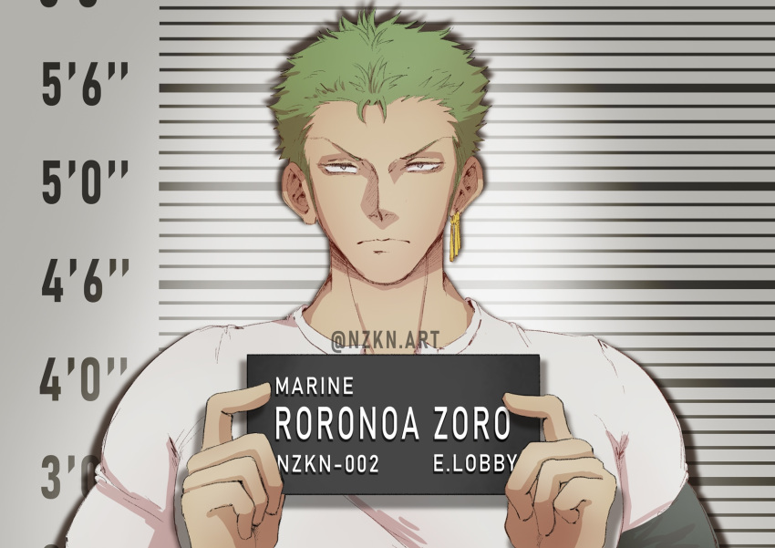 1boy, artist_name, bandana, bandana_around_arm, barbie_mugshot_(meme), character_name, closed_mouth, commentary