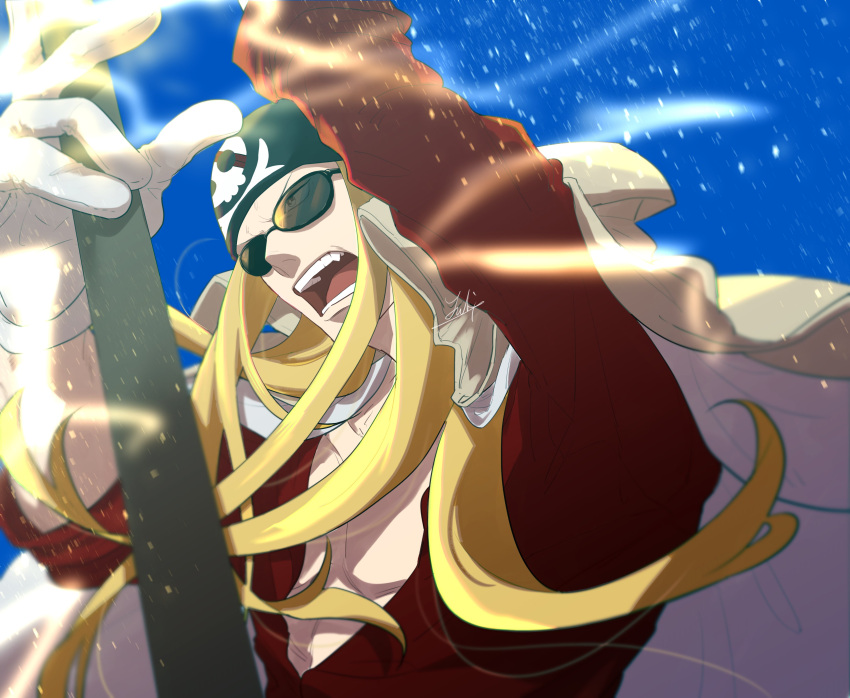 1boy, absurdres, black-framed_eyewear, blonde_hair, commentary_request, gloves, hat, highres