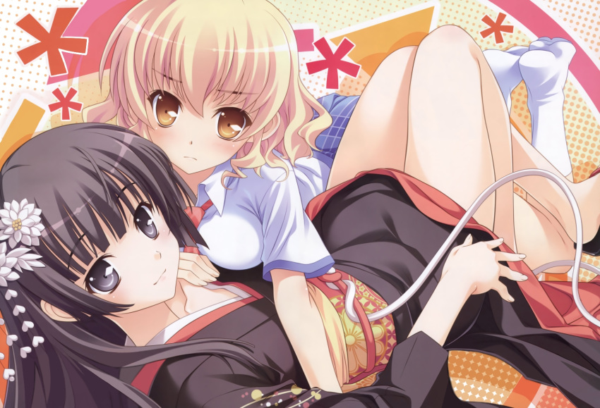 black_hair, blonde_hair, highres, japanese_clothes, kimono, koyashiki_miyu, kurosaki, meguri_megureba_megurutoki!?