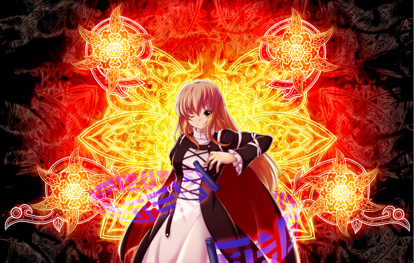 cape, dress, foferozze, hijiri_byakuren, long_hair, scroll, solo, touhou