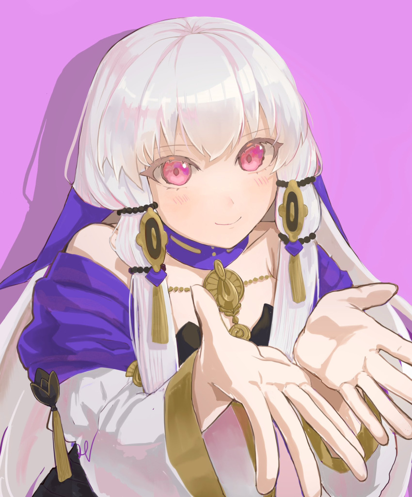 1girl, bare_shoulders, blush, closed_mouth, collarbone, commentary_request, detached_collar, dress