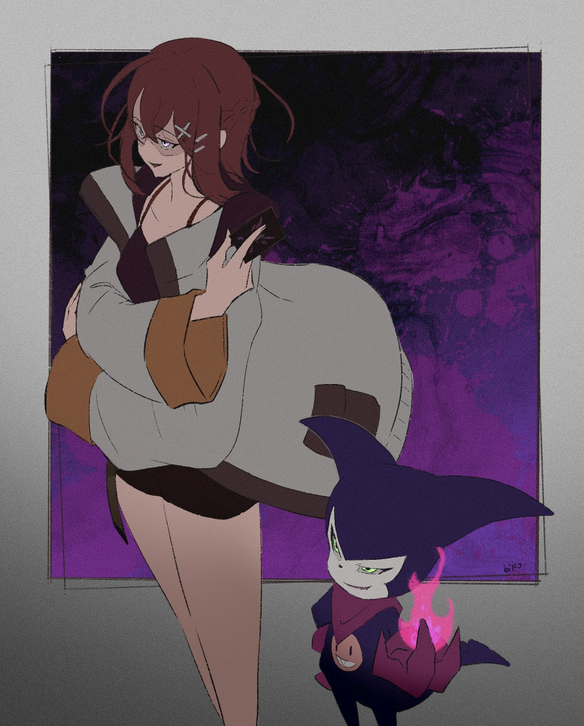1girl, artist_name, black_shorts, breasts, brown_footwear, camisole, card, character_name