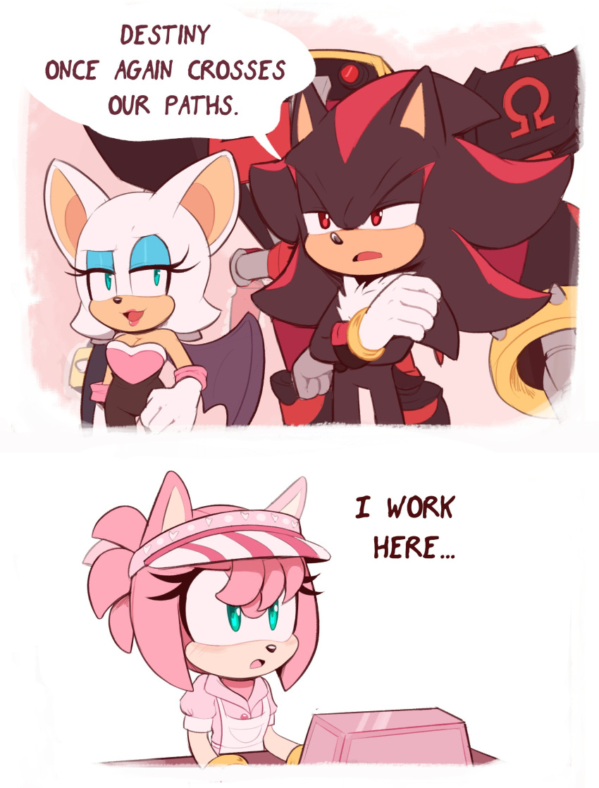 2boys, 2girls, absurdres, alternate_costume, alternate_hairstyle, amy_rose, animal_ears, apron