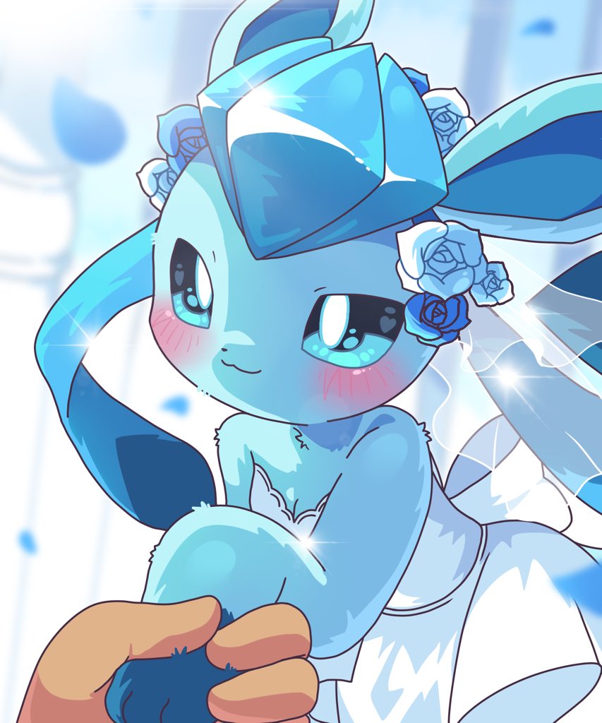 1boy, blue_eyes, blue_flower, blue_fur, blue_rose, blush, clothed_pokemon, dress