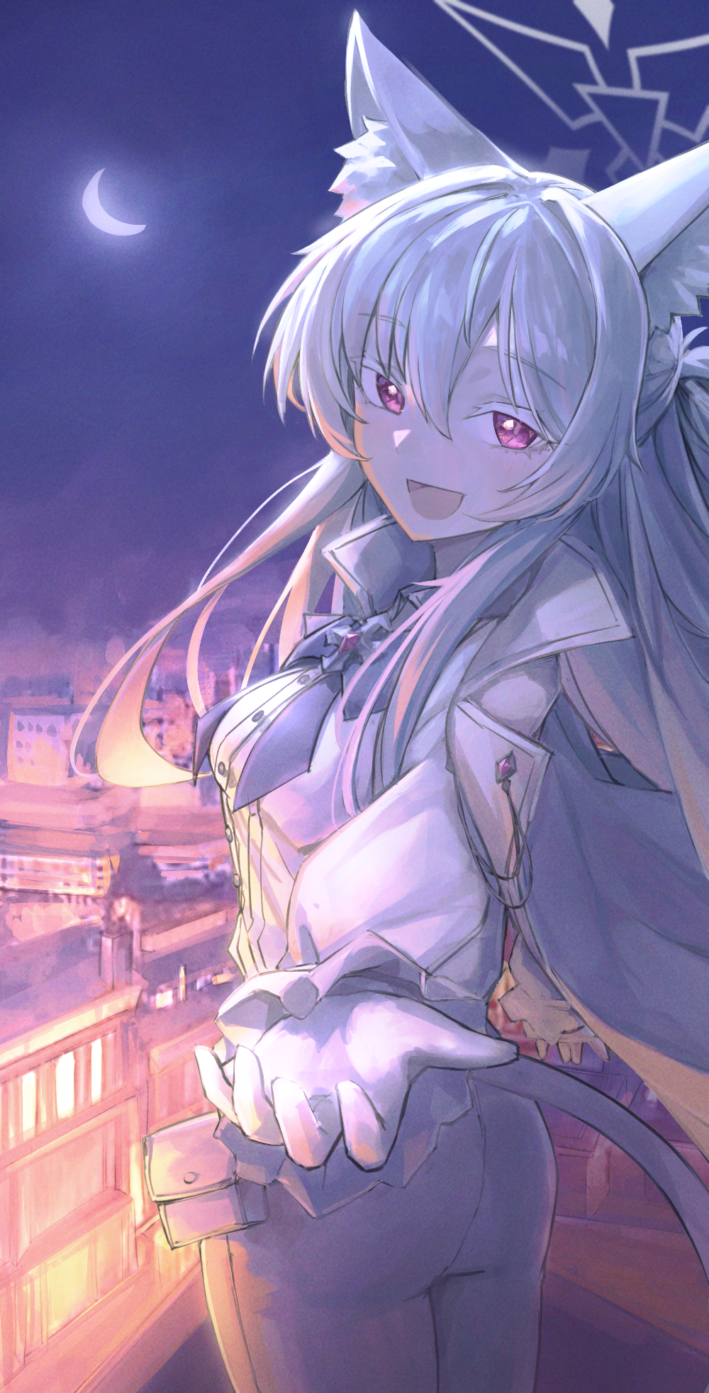 1girl, :d, akira_(blue_archive), animal_ear_fluff, animal_ears, ass, backlighting, bag_(chrko_bag)