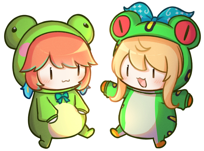 2girls, :3, alternate_costume, alternate_form, animal_costume, blonde_hair, bow, chibi