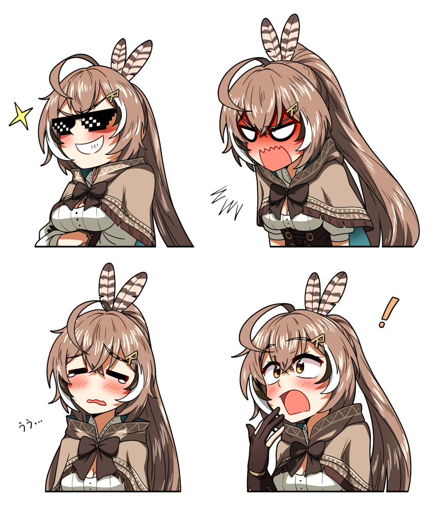 !, 1girl, =_=, absurdres, ahoge, angry, blush, bow