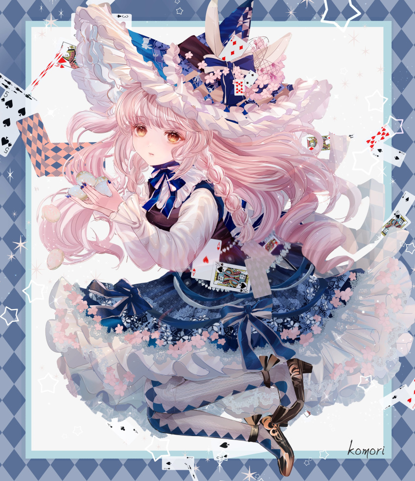 1girl, absurdres, ace_(playing_card), animal_ears, argyle_clothes, argyle_legwear, artist_name, black_footwear