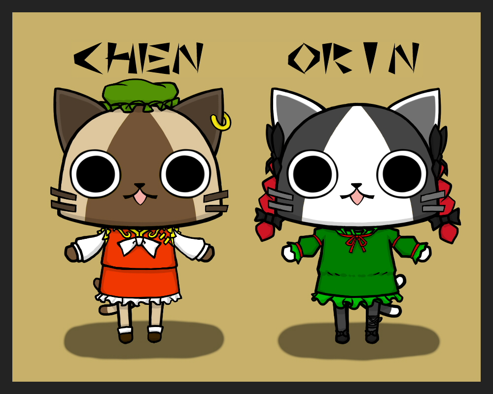 aobakino, chen, felyne, kaenbyou_rin, monster_hunter, touhou