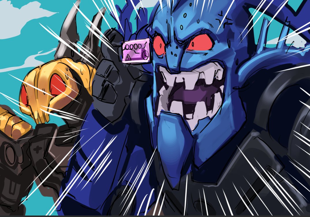 1boy, 1other, anger_vein, bionicle, dragon_ball, dragon_ball_z, humanoid_robot, it's_over_9000_(meme)
