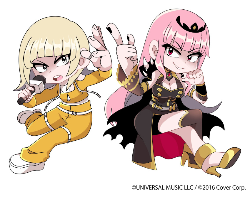 2girls, anklet, black_dress, black_eyes, black_nails, blonde_hair, copyright_notice, crossed_legs