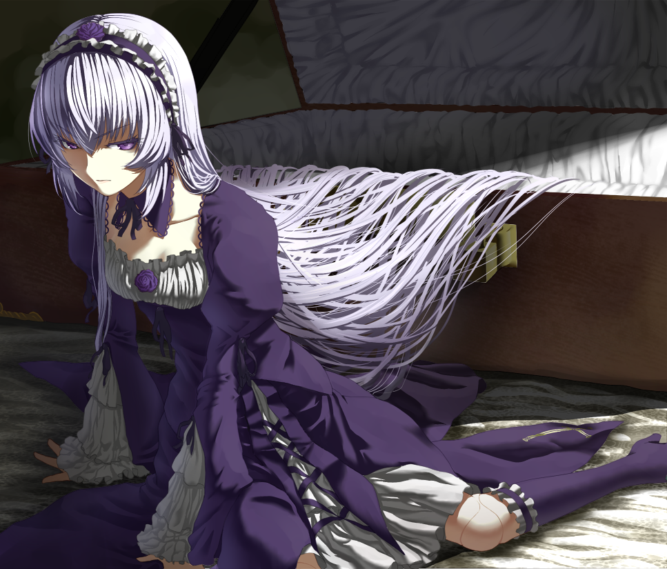 boots, cross, doll_joints, dress, flower, frills, gothic_lolita, hairband