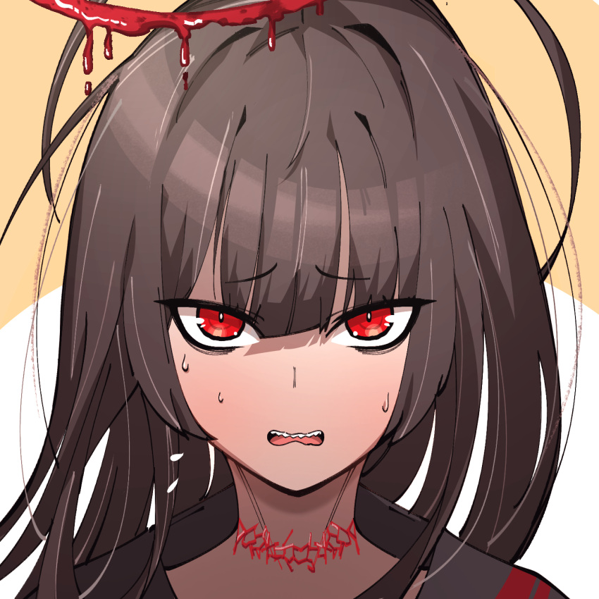 1girl, antenna_hair, black_hair, black_serafuku, blue_archive, blunt_bangs, choker, close-up