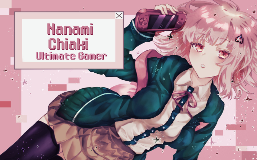 1girl, backpack, bag, breasts, brown_skirt, collared_shirt, danganronpa_(series), danganronpa_2:_goodbye_despair