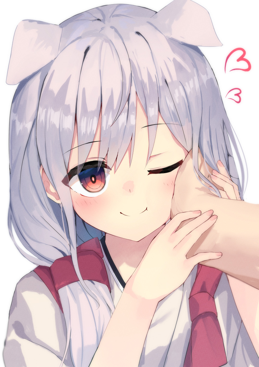 1girl, 1other, :t, ;), \||/, absurdres, animal_ears, bright_pupils