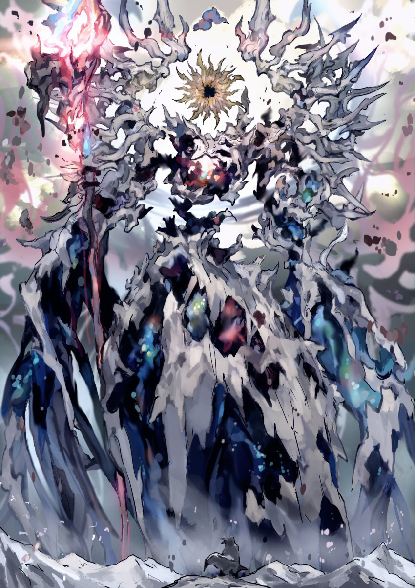 1other, ambiguous_gender, backlighting, bone, cloak, creature, debris, eldritch_abomination