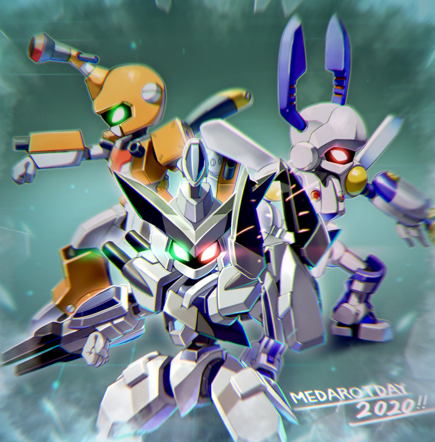 3boys, arm_cannon, armor, claws, cross_messiah, dorcus_(medarot), firing, glowing