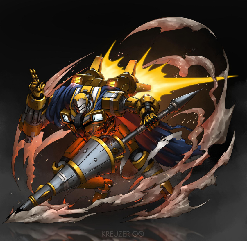 1other, artist_name, fire, highres, holding, holding_polearm, holding_weapon, kreuzer_00