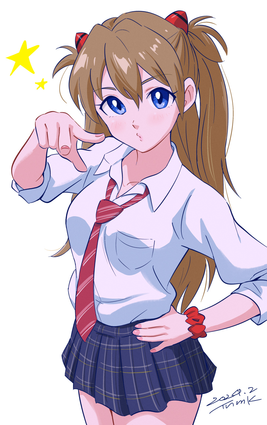 1girl, absurdres, black_skirt, blue_eyes, breast_pocket, brown_hair, collared_shirt, cowboy_shot