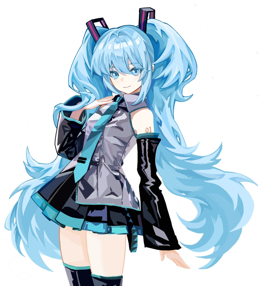 1girl, ashi_(dongshi389), black_footwear, black_skirt, black_sleeves, blue_eyes, blue_hair, blue_necktie