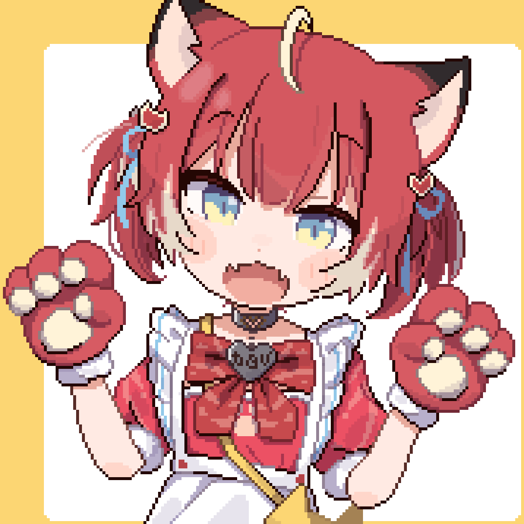 1girl, ahoge, akami_karubi, animal_collar, animal_ears, animal_hands, apron, blue_eyes