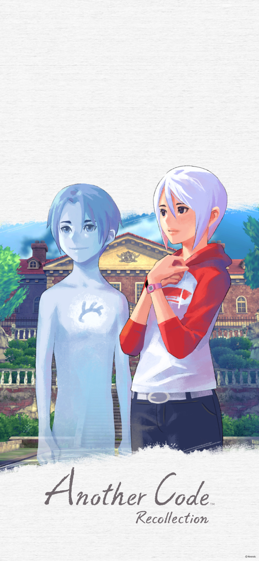 1boy, 1girl, absurdres, another_code, another_code_recollection, ashley_mizuki_robbins, clock, d_(another_code)