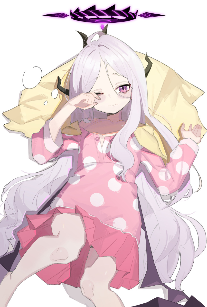 1girl, absurdres, ahoge, bags_under_eyes, black_halo, black_horns, blue_archive, boller_jiang