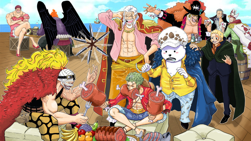 6+boys, absurdres, apple, banana, barrel, bear, benn_beckman, bepo