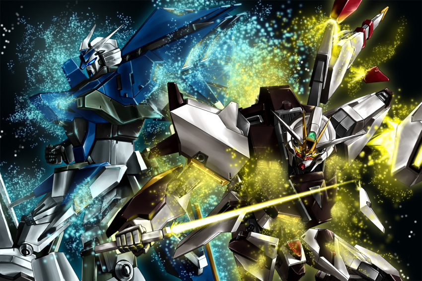 gundam, gundam_seed, gundam_seed_a-star, highres, mecha, nana_g, sparkle, sword, tsx-01-x1_trias, tsx-02r_garland, weapon