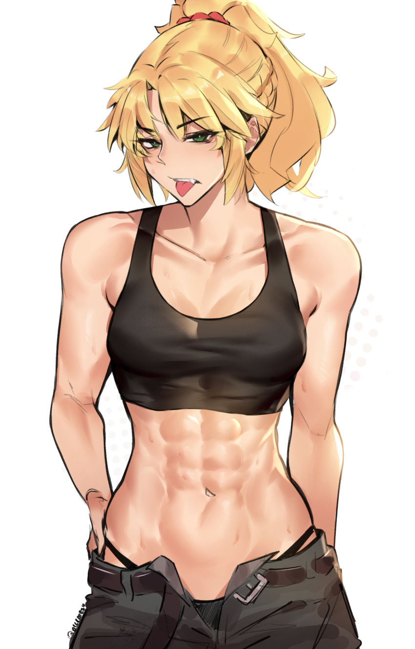 1girl, abs, absurdres, belt, black_panties, collarbone, deccatezu, fate_(series)