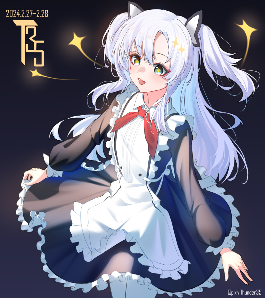 1girl, artist_name, azur_lane, black_background, black_ribbon, dress, eyeliner, frilled_dress