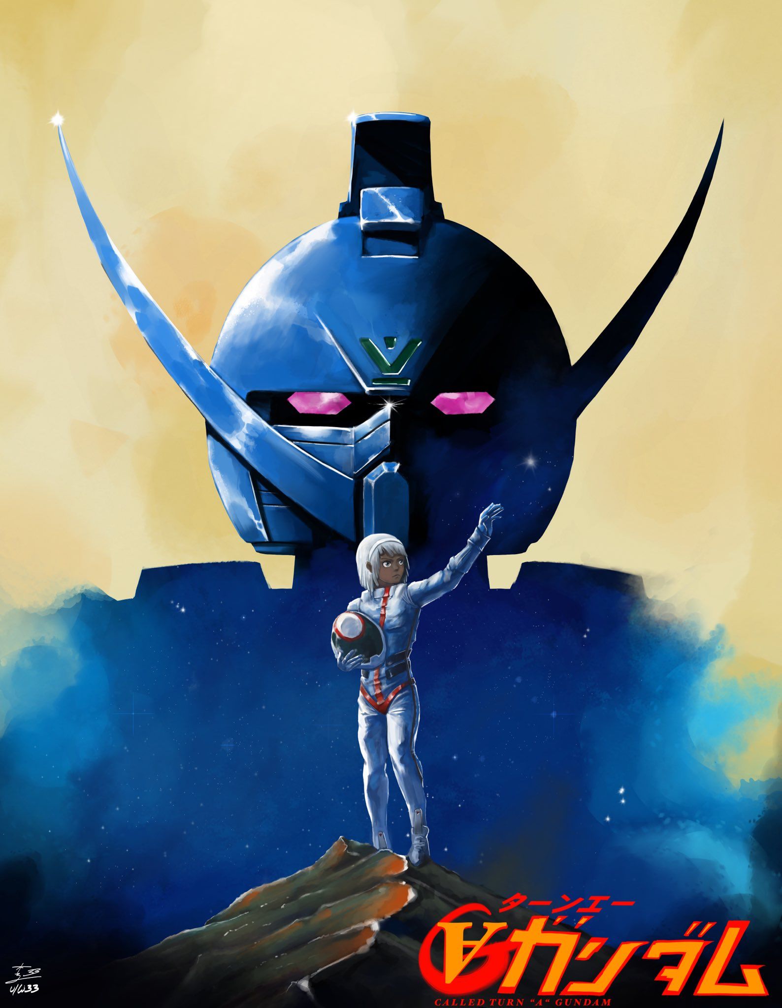 1980s_(style), 1boy, commentary, english_commentary, gundam, helmet, highres, looking_at_viewer