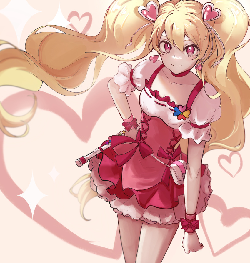 1girl, blonde_hair, bow, brown_background, chinese_commentary, choker, clenched_hand, closed_mouth