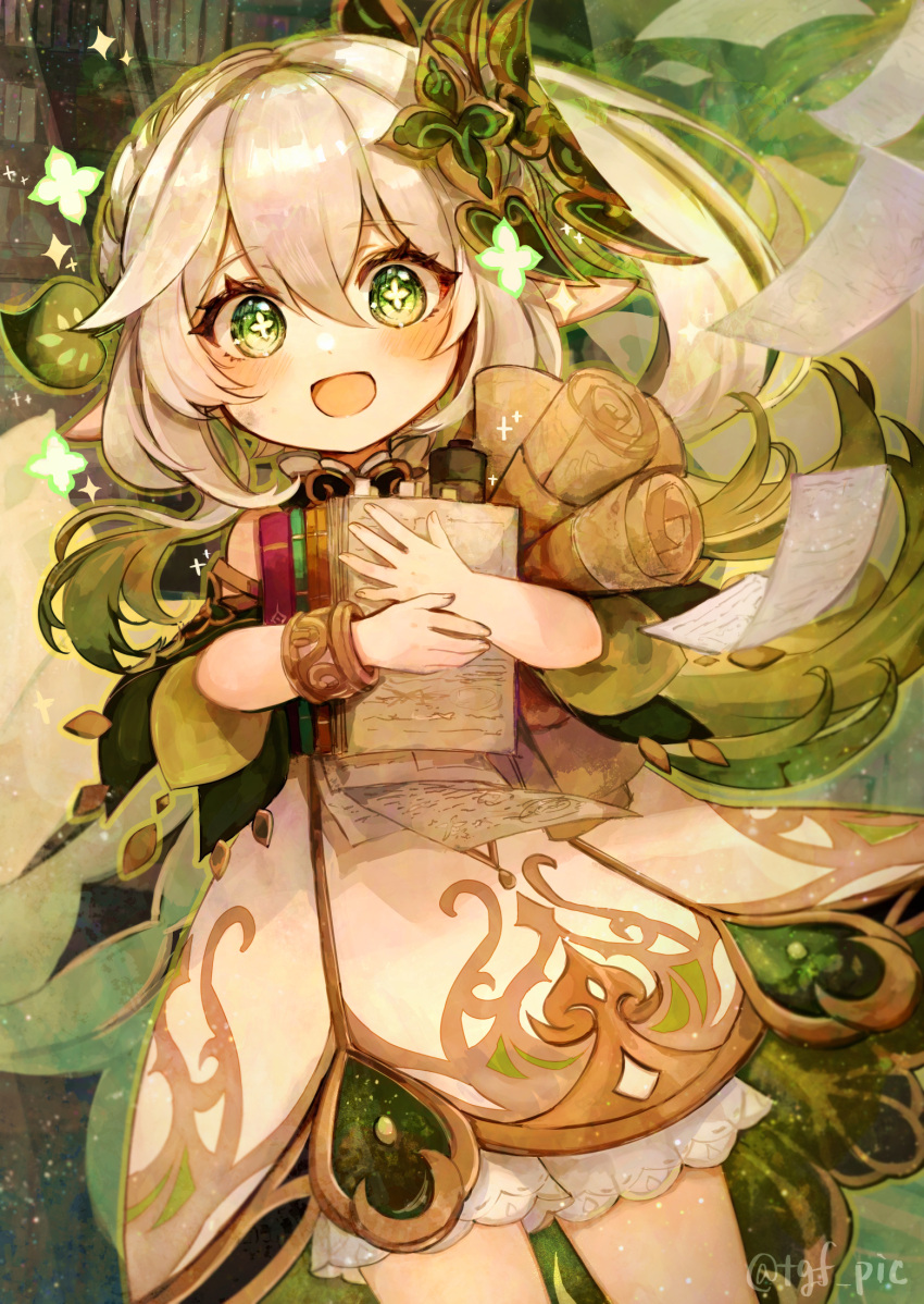 1girl, bloomers, book, bracelet, cape, commentary_request, cowboy_shot, dress