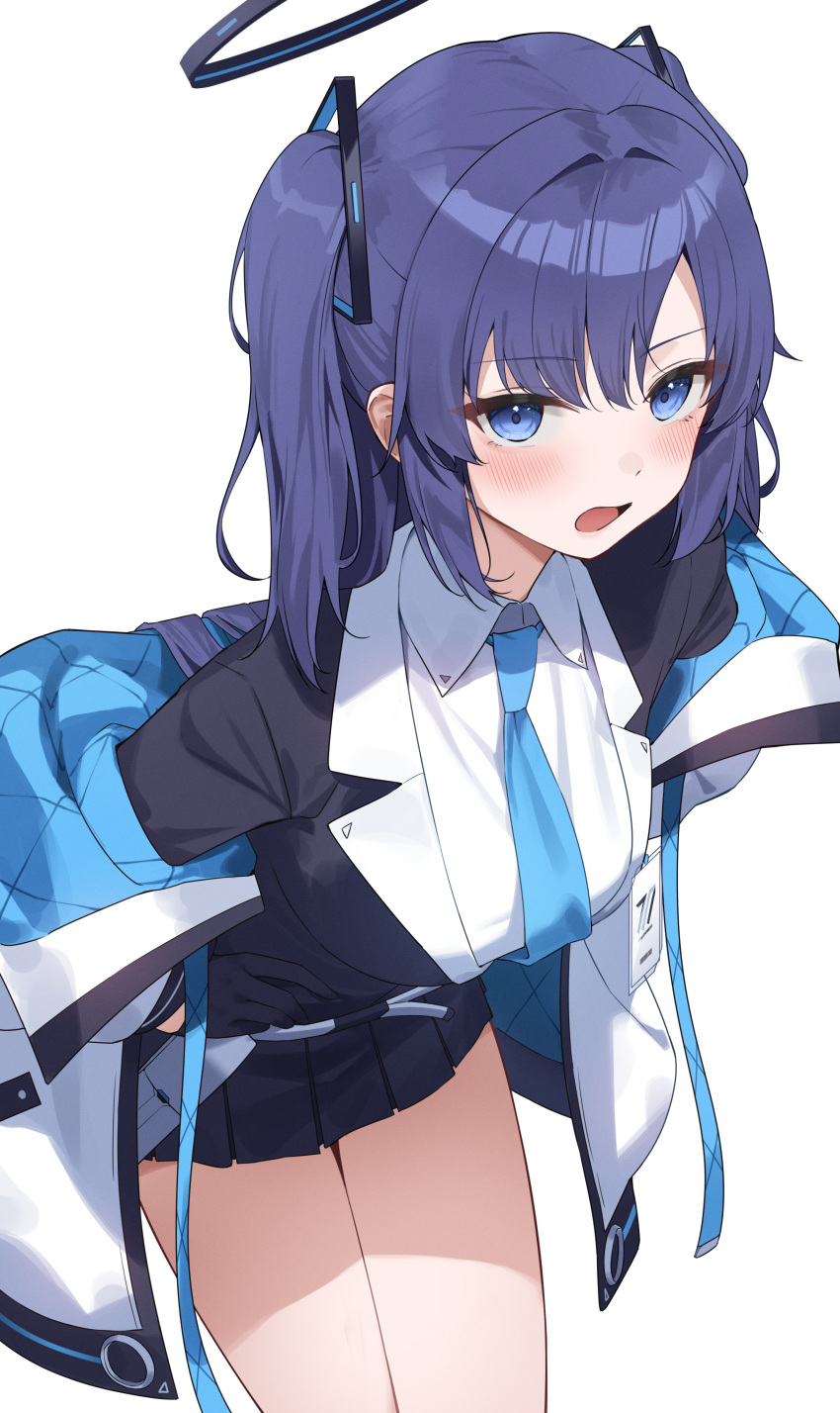 1girl, absurdres, aqua_necktie, black_gloves, blue_archive, blue_eyes, gloves, halo