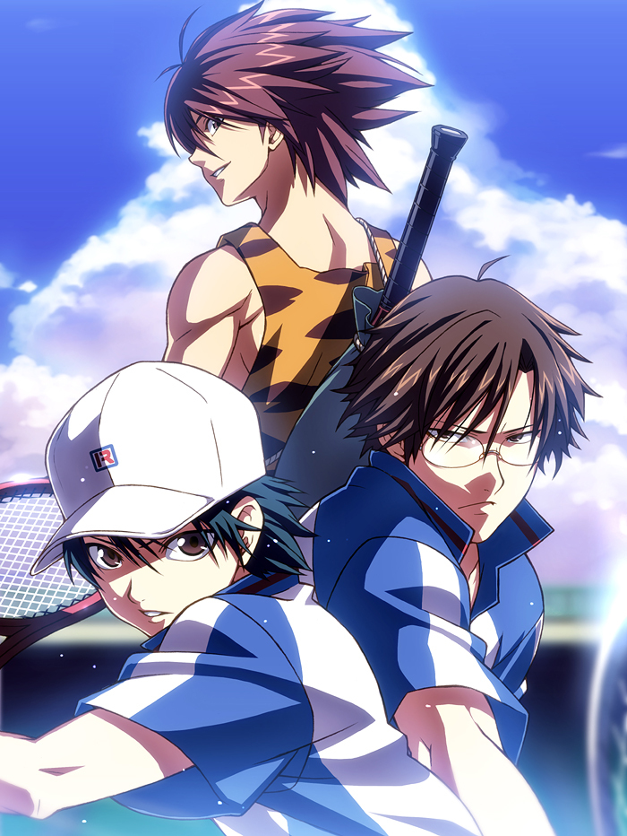 brown_hair, cloud, echizen_ryoma, racket, short_hair, sportswear, tasaka_shinnosuke, tennis