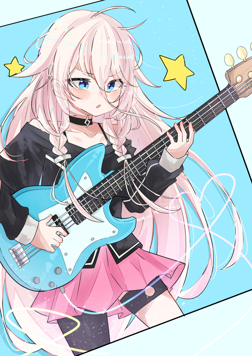 1girl, absurdres, ahoge, asymmetrical_legwear, black_choker, black_shirt, black_tank_top, black_thighhighs