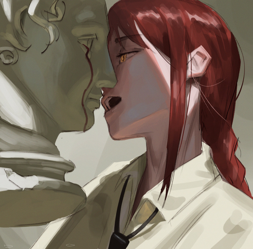 1boy, 1girl, absurdres, arondiolex, black_necktie, blood, blood_from_eyes, braid
