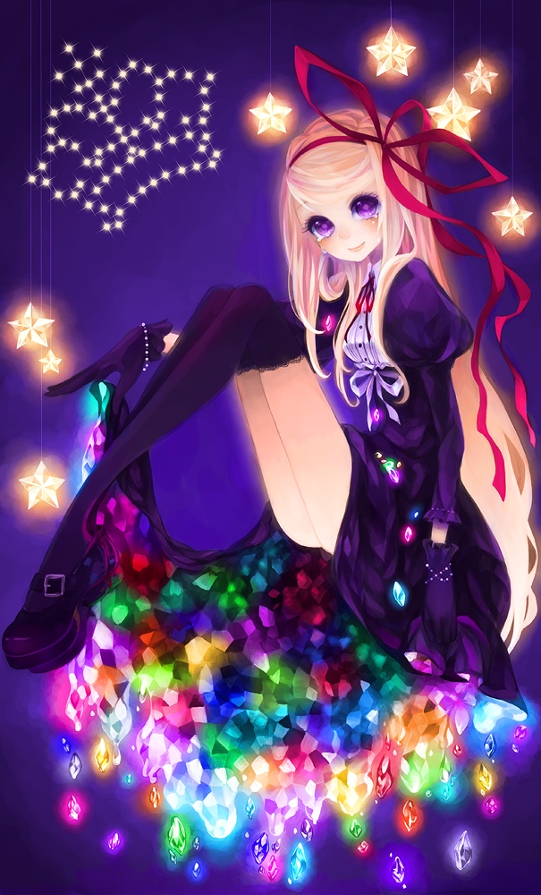 bracelet, crown, gem, gloves, hair_ribbon, jewelry, koushi_rokushiro, long_hair